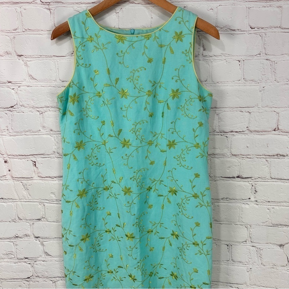 Vintage Coldwater Creek Embroidered Sheath Dress Size 12P Spring turquoise vacay - Picture 2 of 9